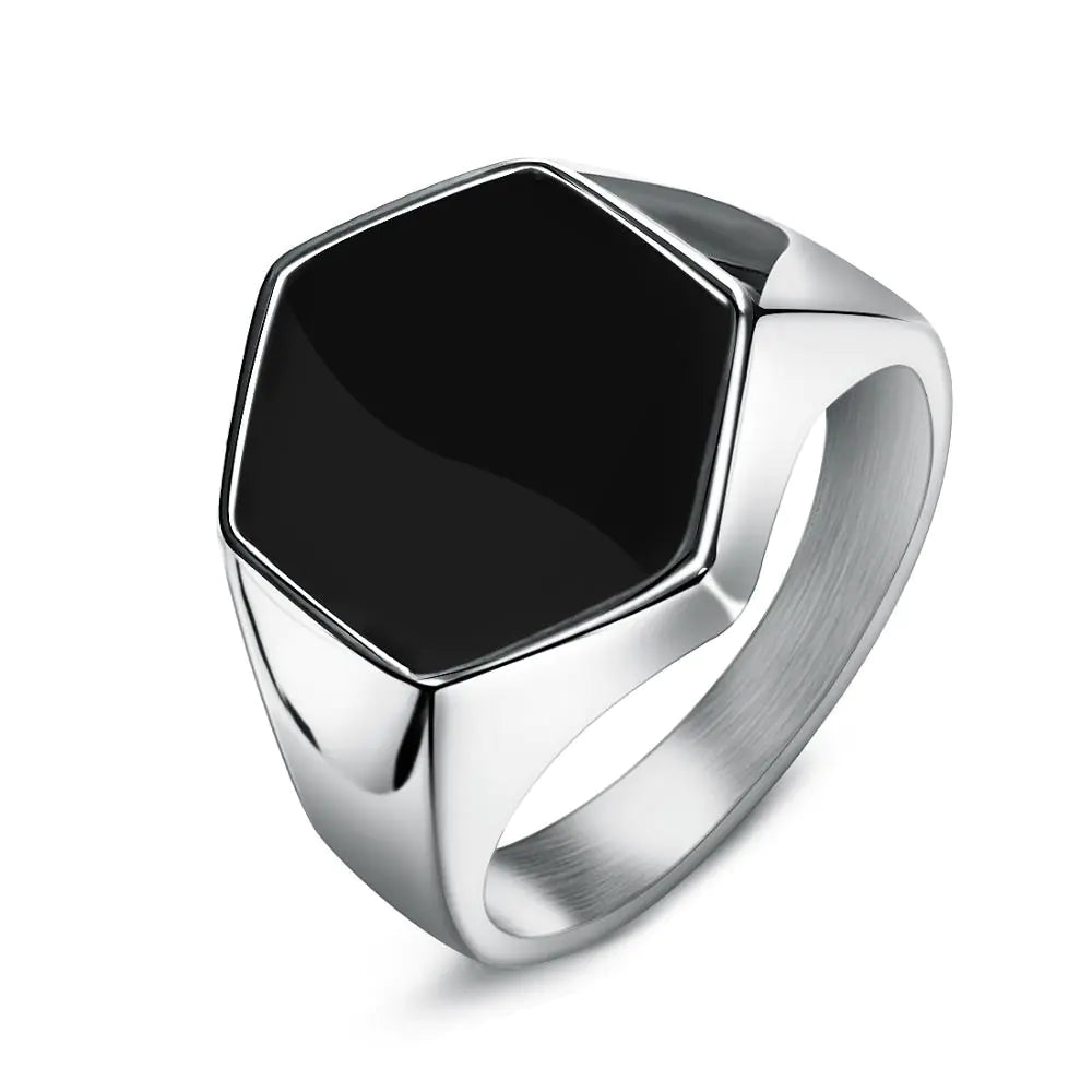 Jiayiqi Men's Hiphop Stainless Steel Stone Ring - Rock Fashion Jewelry