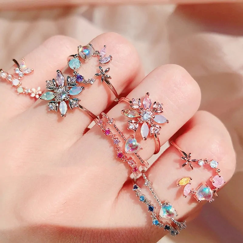 Delicate Zircon Heart Moon Adjustable Ring: Fashionable Korean Style Jewelry for Women