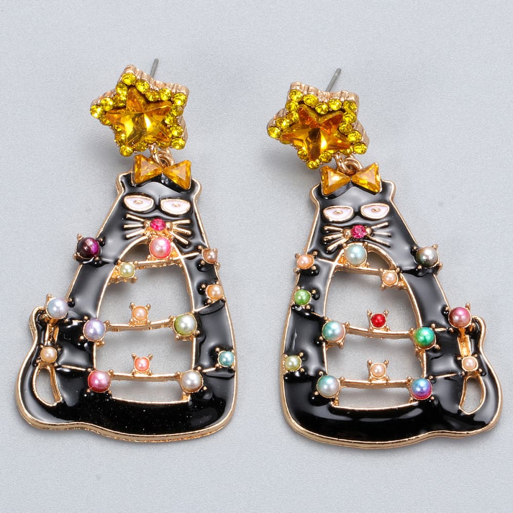 Rhinestone Alloy Cat Earrings